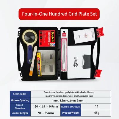 Kit complet de test d'adhérence en coupe transversale avec coupe-grille de 1 mm, plaque guide et outils