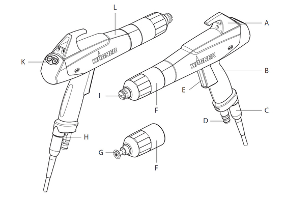 X1 Manche de remplacement du pistolet de revêtement en poudre