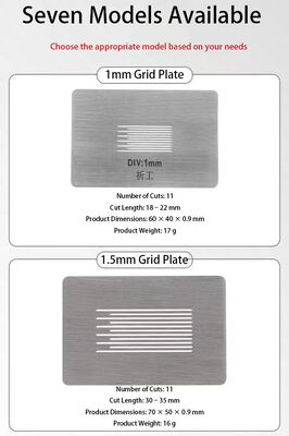 Kit complet de test d'adhérence en coupe transversale avec coupe-grille de 1 mm, plaque guide et outils